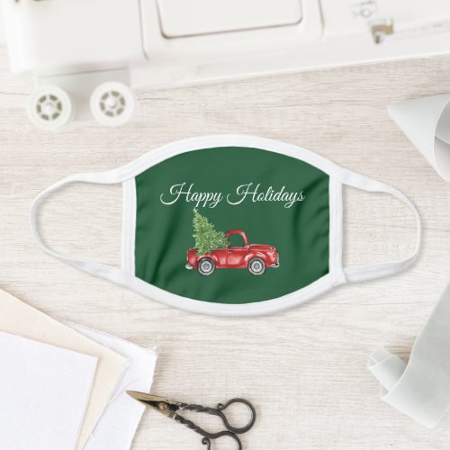 Holiday Vintage Truck Tree Green Face Mask