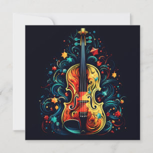 Holiday violin Christmas tree greeting card