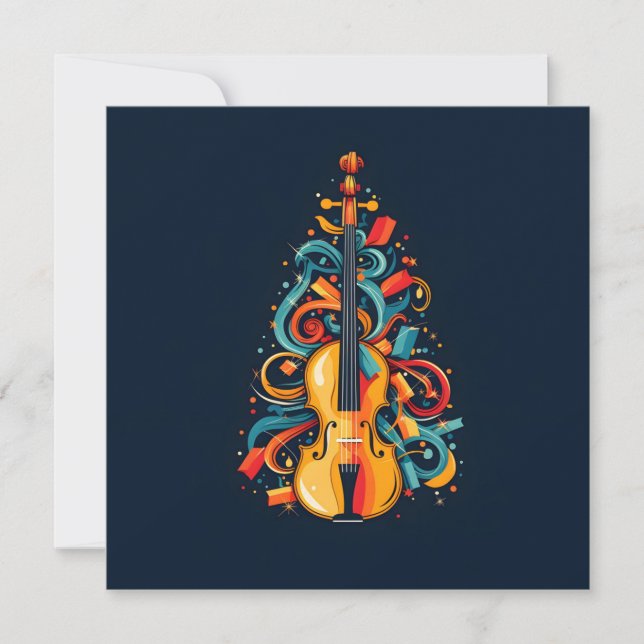 Holiday violin Christmas tree greeting card (Front)