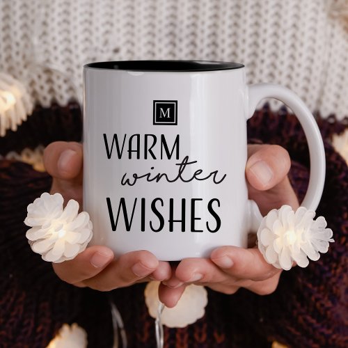 Holiday Warm Winter Wishes Christmas Quote Two_Tone Coffee Mug