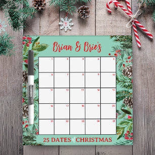 Holiday Watercolor 25 Dates of Christmas Activity Dry Erase Board