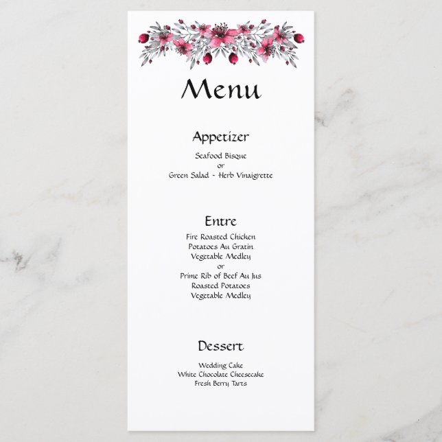 Holiday Watercolor Blossoms Menu (Front)