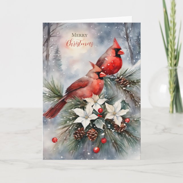 Holiday Watercolor Cardinal Pair Card (Front)