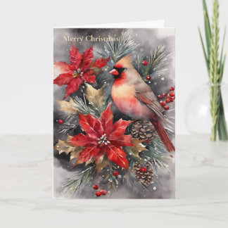 Holiday Watercolor Cardinal Winter Card
