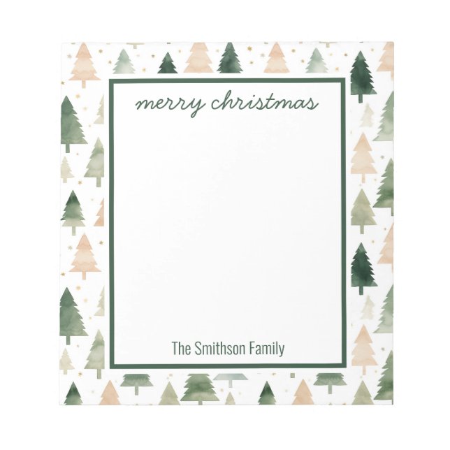 Holiday Watercolor Christmas Tree Notepad (Front)