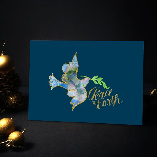 Holiday Watercolor Dove Gold Peace on Earth