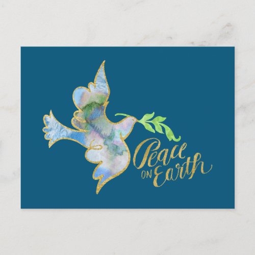 Holiday Watercolor Dove Gold Peace on Earth