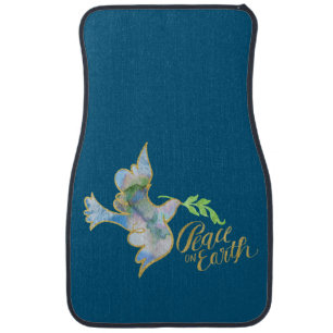 Holiday Watercolor Dove Gold Peace on Earth Car Mat