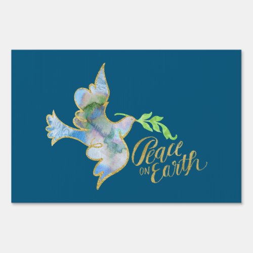 Holiday Watercolor Dove Gold Peace on Earth Yard Sign