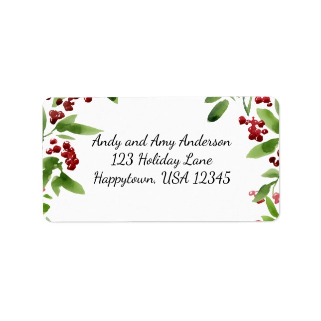Holiday Watercolor Holly Branches Label (Front)