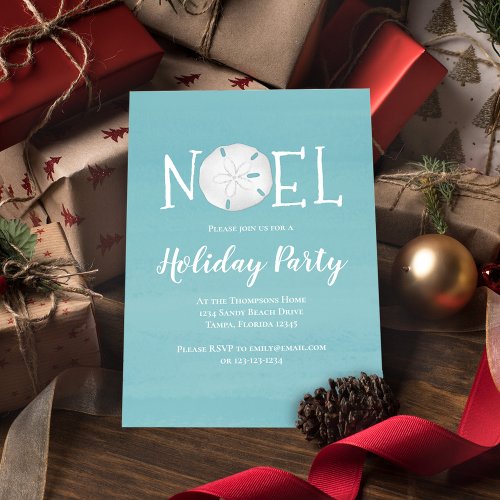 Holiday Watercolor Turquoise Beach Sand Dollar   Invitation