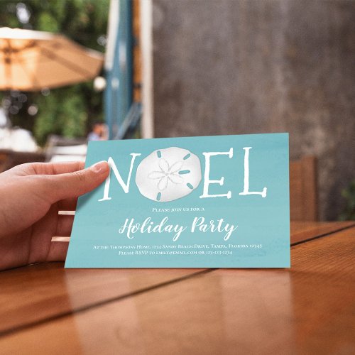 Holiday Watercolor Turquoise Noel Sand Dollar  Invitation