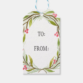 Holiday Watercolor Wreath Gift Tags