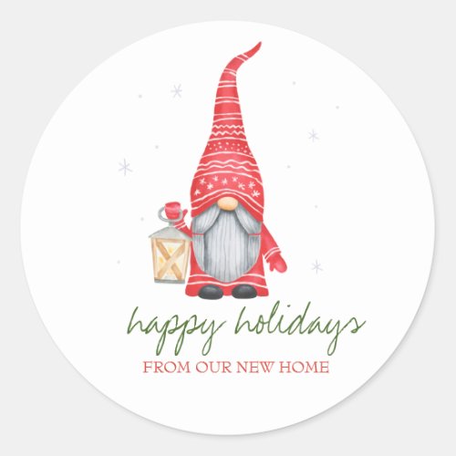 Holiday We Have MovedAdorable Gnome  Classic Round Sticker