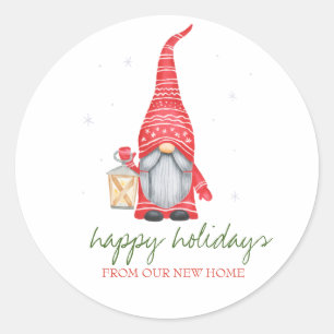 Holiday We Have Moved,Adorable Gnome  Classic Round Sticker