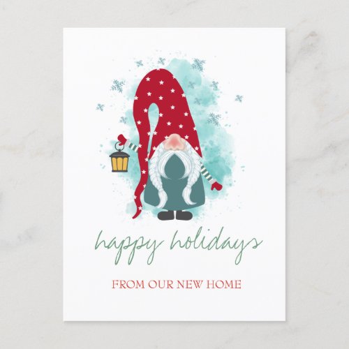 Holiday We Have MovedChristmas GnomeSnowflakes Announcement Postcard