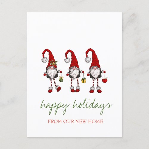 Holiday We Have MovedRed Gnomes Announcement Postcard