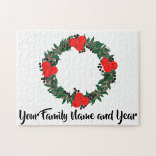 Holiday Weath With Custom Family Name Jigsaw Puzzle