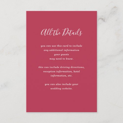 Holiday Wedding  Colorful Guest Details Enclosure Card