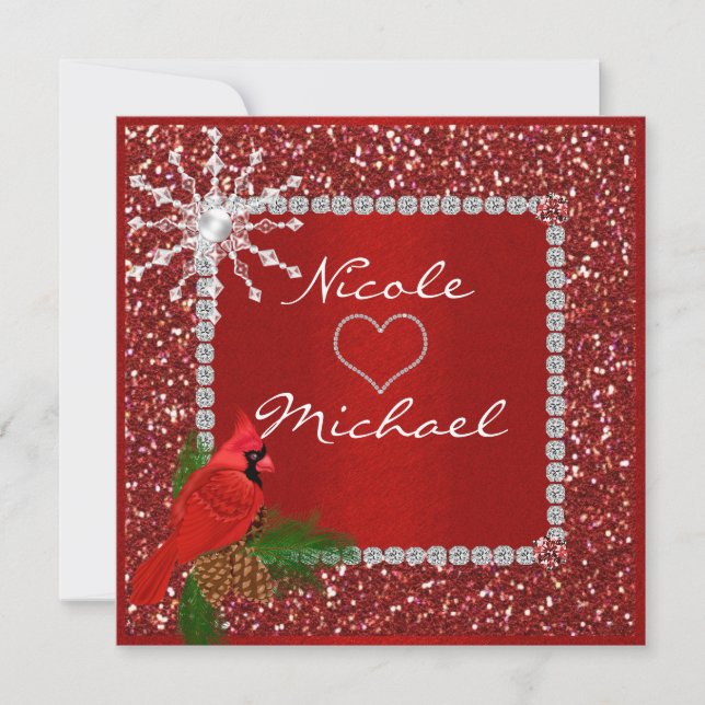 Holiday Wedding Invitation with CRYSTAL SNOWFLAKE (Front)