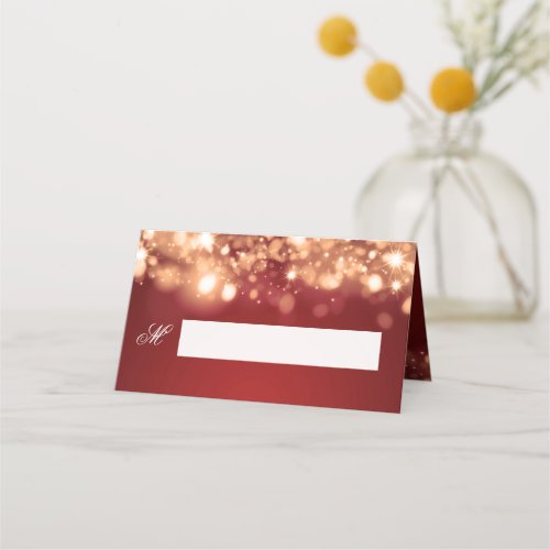 Holiday Wedding Place Card Sparkling Lights Gold