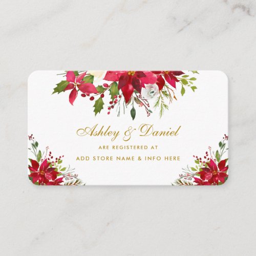 Holiday Wedding Poinsettia Floral Gold Registry Enclosure Card