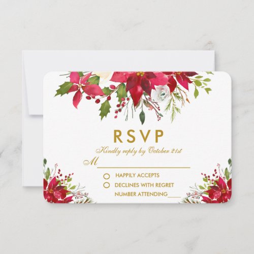 Holiday Wedding Poinsettia Floral Gold RSVP
