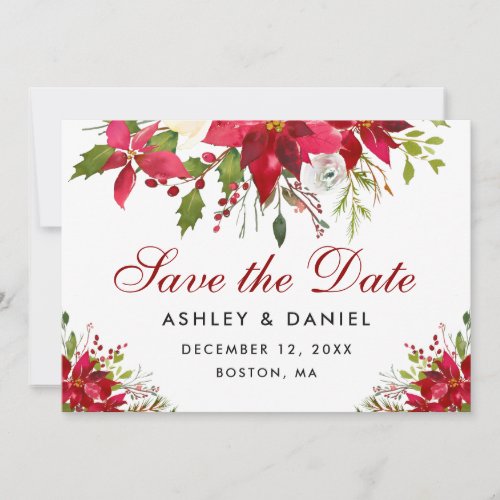 Holiday Wedding Poinsettia Floral Save The Date