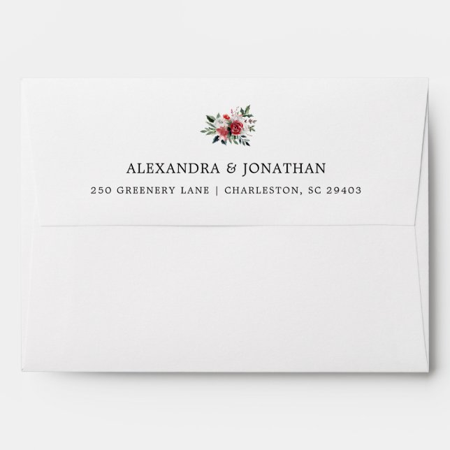 Holiday Wedding | Red and White Christmas Floral Envelope (Back (Top Flap))