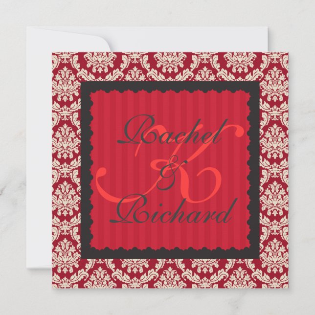 Holiday Wedding RED DAMASK INVITATION FOR RENEWAL  (Front)