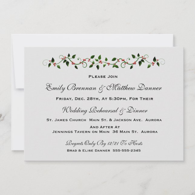 Holiday Wedding Rehearsal Dinner Invitation (Front)