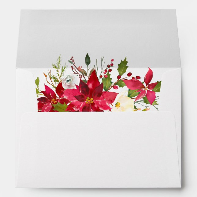 Holiday Wedding Watercolor Floral Poinsettia Envelope (Back (Bottom))