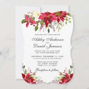 Holiday Wedding Watercolor Floral Poinsettia Invitation