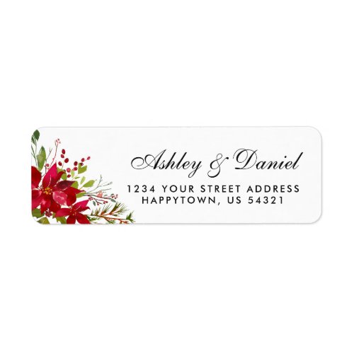 Holiday Wedding Watercolor Floral Poinsettia Label