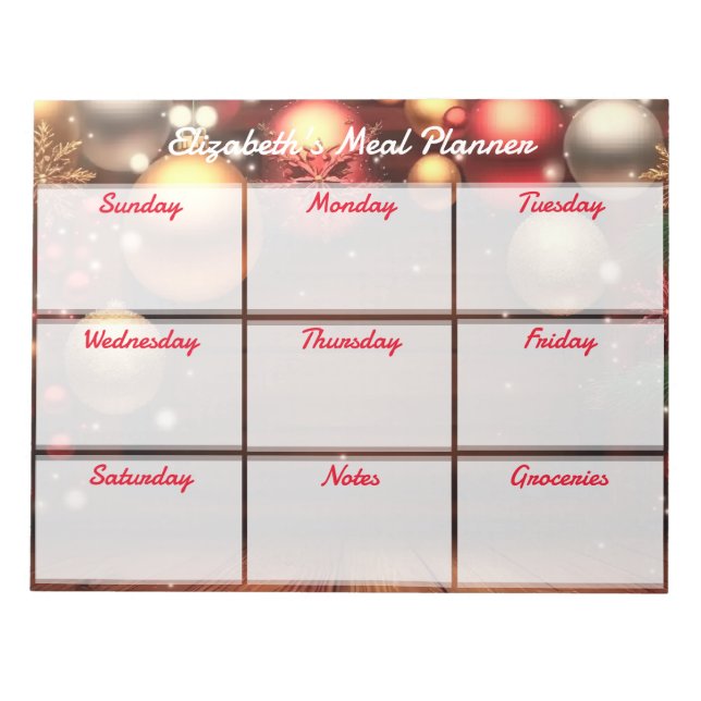 Holiday Weekly Meal Planner Notepad (Front)