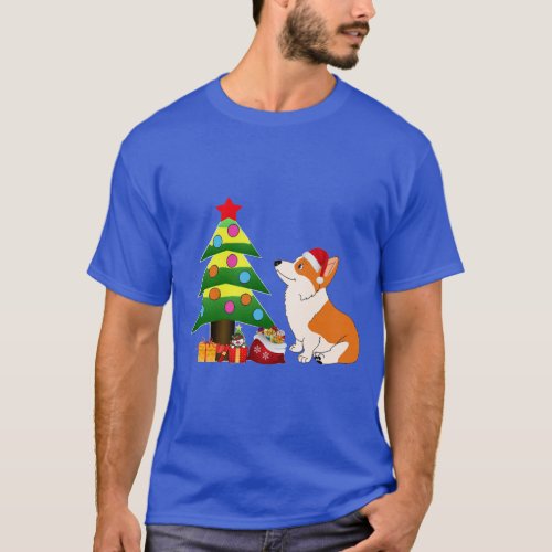 Holiday Welsh Corgi Cartoon with Tree T_Shirt