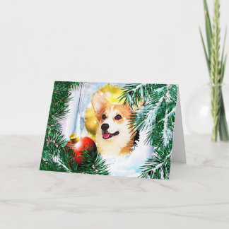 Holiday Welsh Corgi in the Winter Window Card