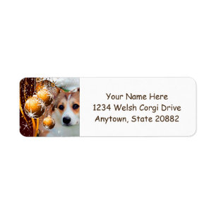Holiday Welsh Corgi with Ornaments Label