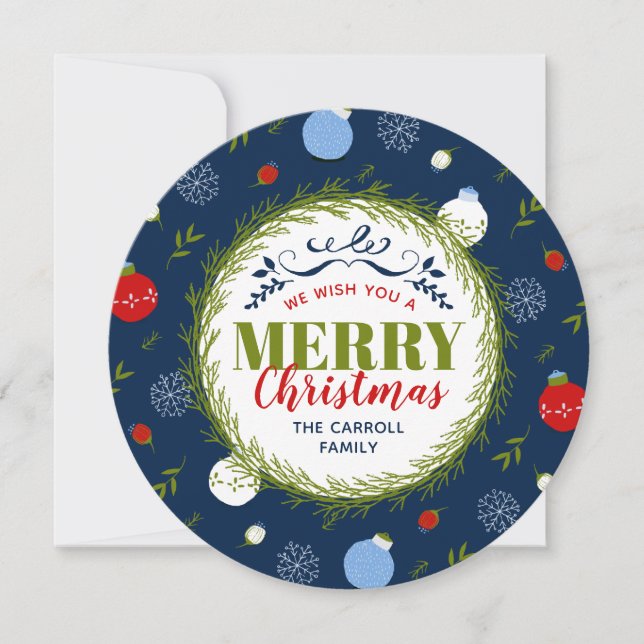 Holiday Whimsy Round Christmas Photo Card (Front)