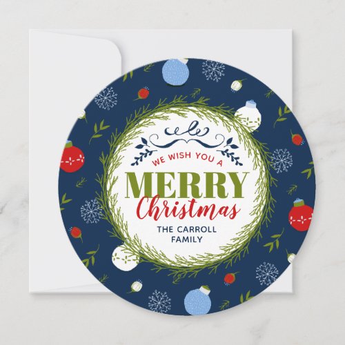 Holiday Whimsy Round Christmas Photo Card