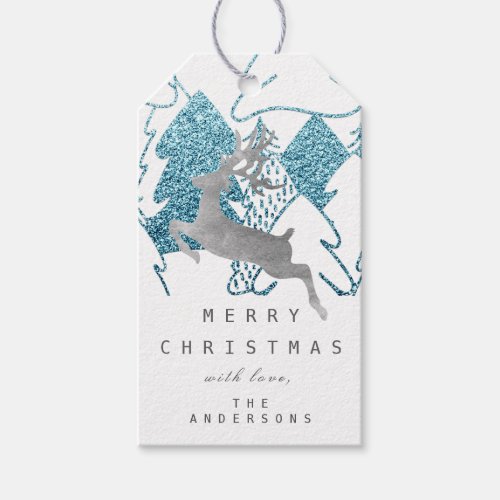 Holiday White Blue Grey Christmas Trees Reindeer Gift Tags