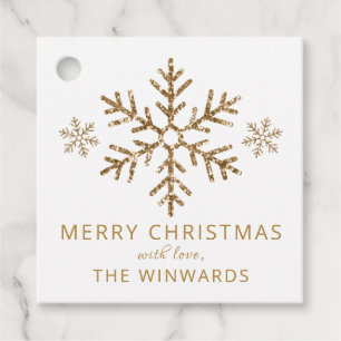 Holiday White & Gold Glitter Christmas Snowflake Favor Tags
