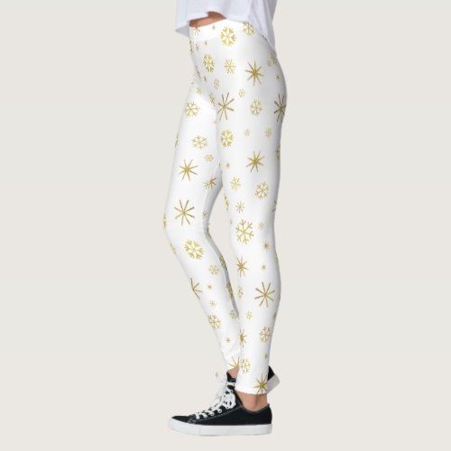 Holiday white gold snowflake pattern bold festive  leggings