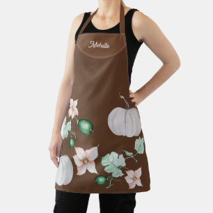 Holiday White Pumpkin Watercolor Art Pattern Apron