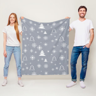 Holiday White Snowflakes Christmas Trees Modern  Fleece Blanket