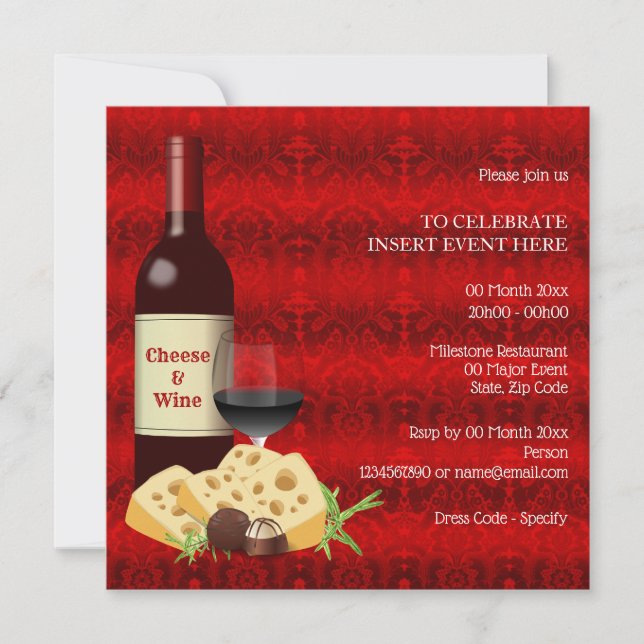 Holiday Wine cheese cocktail party dining formal Invitation (Front)