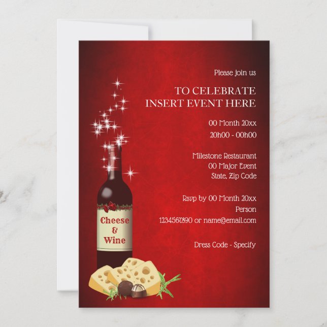 Holiday wine cheese formal dining party invitation (Front)