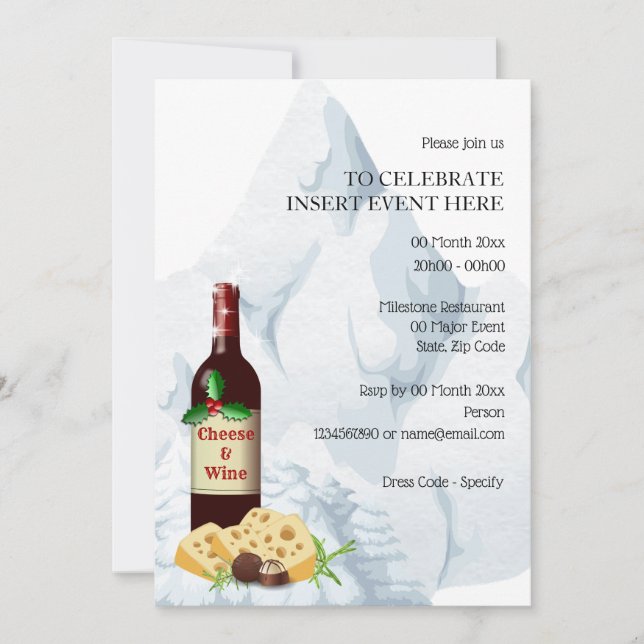 Holiday wine cheese winter snow corporate invitation (Front)