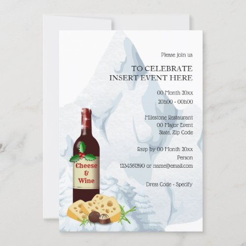 Holiday wine cheese winter snow corporate invitation