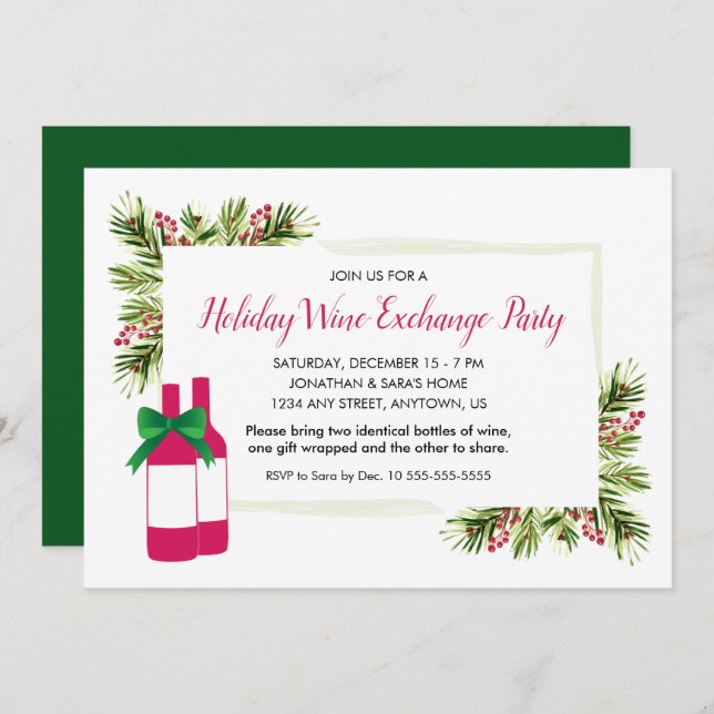 Holiday Wine Exchange Party Invite (Front/Back)